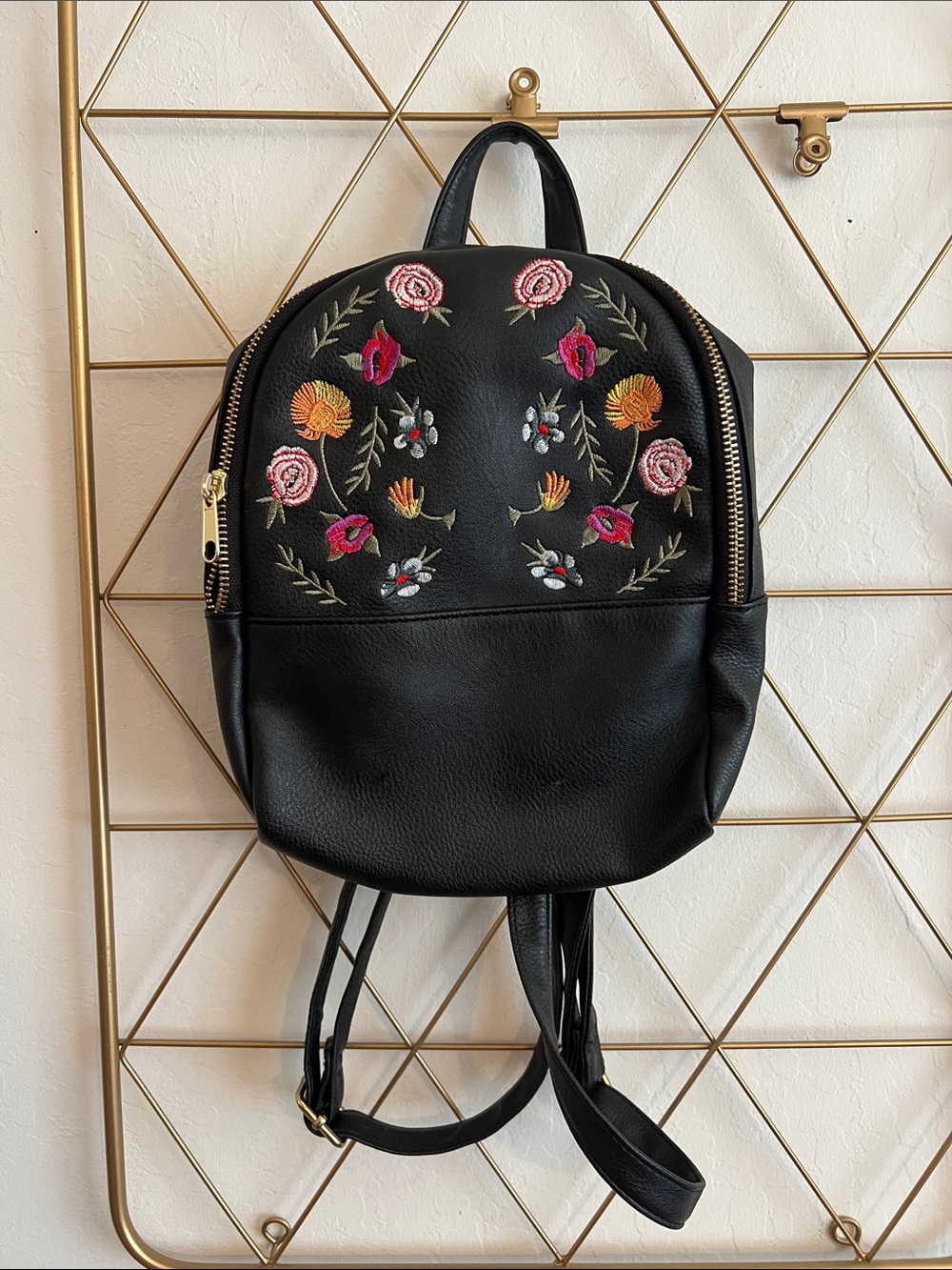 Art Class Girls Black Embroidered Floral Mini Backpack
